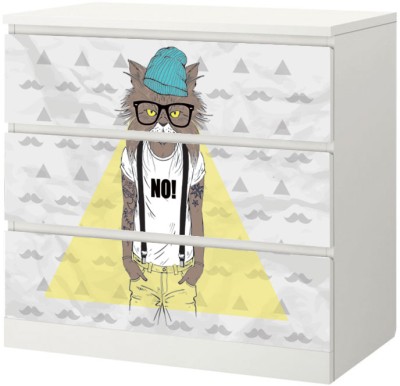 Houseart Hipster γάτος, Αυτοκόλλητο Συρταριέρας Malm, 40 x 20 εκ.