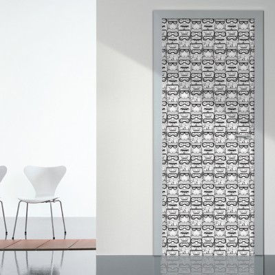 Γκρι μοτίβο με κουκουβάγιες Μοτίβα Αυτοκόλλητα πόρτας 60 x 170 cm (15595)