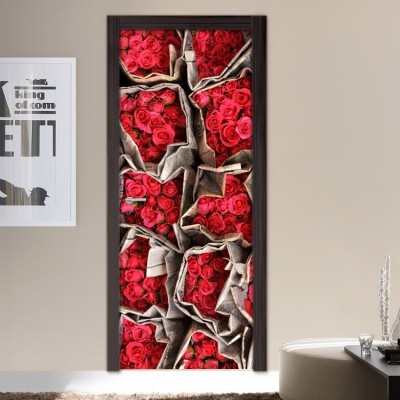 Κόκκινα τριαντάφυλλα Φόντο – Τοίχοι Αυτοκόλλητα πόρτας 60 x 170 cm (12014)
