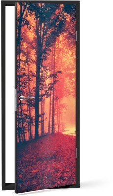 Κόκκινο σκοτεινό δάσος Φύση Αυτοκόλλητα πόρτας 60 x 170 cm (15580)