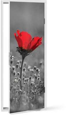 Houseart Ρετρό κόκκινη παπαρούνα, Φύση, Αυτοκόλλητα πόρτας, 60 x 170 εκ.