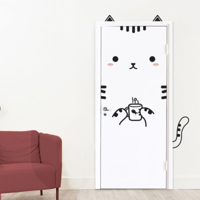 Cat Drinking Sticker Πόρτας Αυτοκόλλητα πόρτας Small (60×103) (20262)