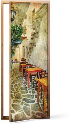 Ελληνικές ταβέρνες, σε στυλ ζωγραφικής Ελλάδα Αυτοκόλλητα πόρτας 60 x 170 cm (12890)