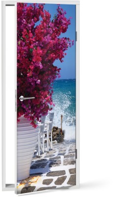 Θέα από Ελληνικό νησί Ελλάδα Αυτοκόλλητα πόρτας 60 x 170 cm (32287)