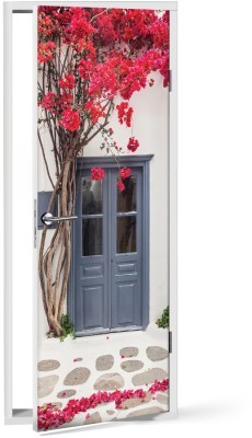 Houseart Γραφική εξώπορτα σπιτιού στην Μύκονο, Ελλάδα, Αυτοκόλλητα πόρτας, 60 x 170 εκ.