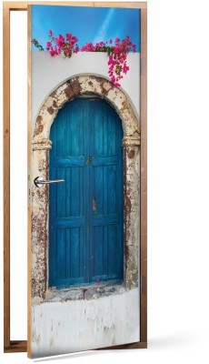 Houseart Γραφική Μπλέ Πόρτα, Σαντορίνη, Ελλάδα, Αυτοκόλλητα πόρτας, 60 x 170 εκ.