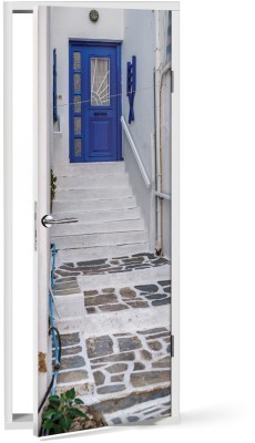 Houseart Παραδοσιακή Αρχιτεκτονική στο χωριό Νάουσα, Ελλάδα, Αυτοκόλλητα πόρτας, 60 x 170 εκ.