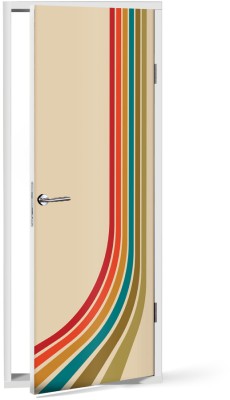 Πολύχρωμες γραμμές σε μπεζ φόντο Line Art Αυτοκόλλητα πόρτας 60 x 170 εκ. (44590)