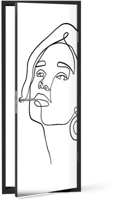 Πορτρέτο κοπέλας Line Art Αυτοκόλλητα πόρτας 60 x 170 εκ. (44595)