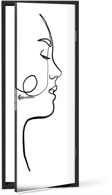 Προφίλ κοπέλας Line Art Αυτοκόλλητα πόρτας 60 x 170 εκ. (44596)