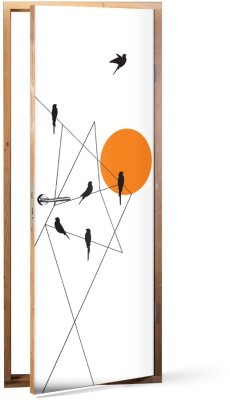 Χελιδόνια Line Art Αυτοκόλλητα πόρτας 60 x 170 εκ. (44597)