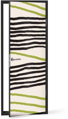 Μαύρες & πράσινες οριζόντιες γραμμές, Line Art, Αυτοκόλλητα πόρτας, 60 x 170 εκ. (44602)