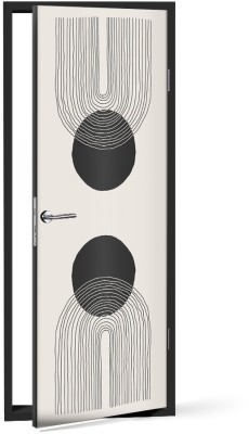Καμπυλωτές γραμμές και μαύροι κύκλοι Line Art Αυτοκόλλητα πόρτας 60 x 170 εκ. (44610)
