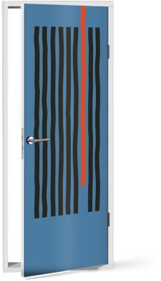 Γραμμές σε μπλε φόντο Line Art Αυτοκόλλητα πόρτας 60 x 170 εκ. (44614)
