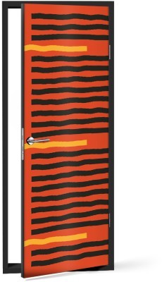 Κάθετες γραμμές σε πορτοκαλί φόντο, Line Art, Αυτοκόλλητα πόρτας, 60 x 170 εκ. (44615)