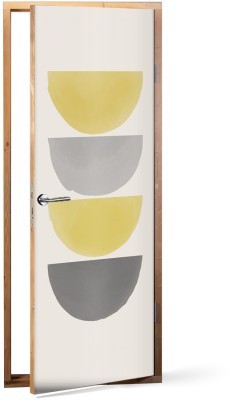 Κίτρινα & γκρι μισοφέγγαρα Line Art Αυτοκόλλητα πόρτας 60 x 170 εκ. (44620)