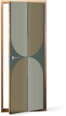 Πράσινοι τόνοι και καμπυλωτές γραμμές Line Art Αυτοκόλλητα πόρτας 60 x 170 εκ. (44622)