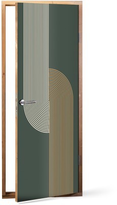 Γραμμές σε πράσινο φόντο Line Art Αυτοκόλλητα πόρτας 60 x 170 εκ. (44623)