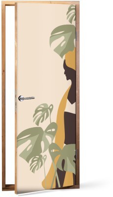 Σκουρόχρωμη επιδερμίδα γυναίκας Line Art Αυτοκόλλητα πόρτας 60 x 170 εκ. (44665)