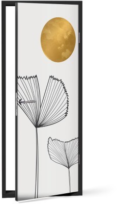 Γραμμικά λουλούδια στο ηλιοβασίλεμα Line Art Αυτοκόλλητα πόρτας 60 x 170 εκ. (44669)