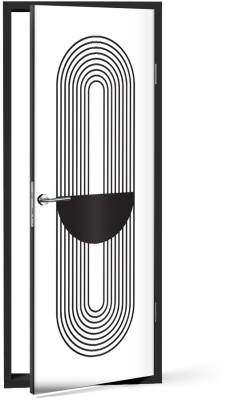 Γραμμικός μαύρος κύκλος και μισοφέγγαρο Line Art Αυτοκόλλητα πόρτας 60 x 170 εκ. (44668)