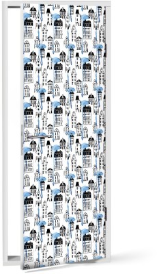 Houseart - ΣΗΜΑΝΤΙΚΟ: Σε περίπτωση διαφοράς τιμής από το κατάστημα ισχύει παντα και μόνο η τιμή του καταστήματος Ψηλά σπίτια, Μοτίβα, Αυτοκόλλητα πόρτας, 60 x 170 εκ.