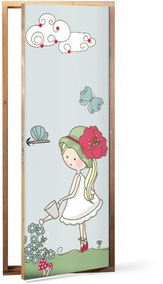 Κοριτσάκι ποτίζει λουλούδια, Παιδικά, Αυτοκόλλητα πόρτας, 60 x 170 εκ.