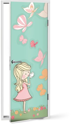 Κορίτσι παίζει με πεταλούδες, Παιδικά, Αυτοκόλλητα πόρτας, 60 x 170 εκ.