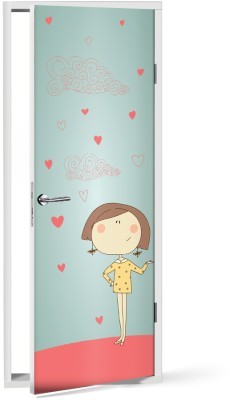 Μοντέρνο κορίτσι με καρδούλες, Παιδικά, Αυτοκόλλητα πόρτας, 60 x 170 εκ.