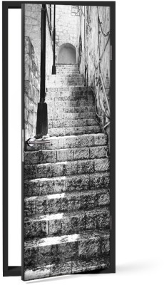Ασπρόμαυρη Εικόνα με Σκάλες Πόλεις – Ταξίδια Αυτοκόλλητα πόρτας 60 x 170 cm (37363)