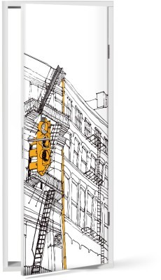 Σκίτσο με κίτρινο σηματοδότη, Πόλεις – Ταξίδια, Αυτοκόλλητα πόρτας, 60 x 170 εκ. (53529)