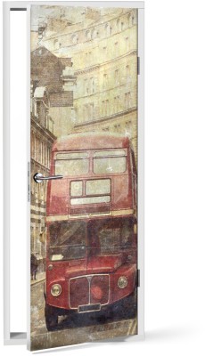 Λεωφορείο στο Λονδίνο Vintage Αυτοκόλλητα πόρτας 60 x 170 cm (11982)