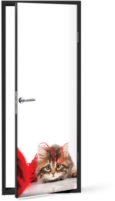 Γατούλα με κόκκινη κλωστή Ζώα Αυτοκόλλητα πόρτας 60 x 170 cm (12171)