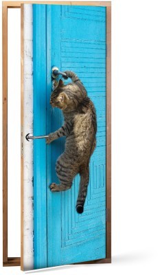 Γάτα φόντο μπλε Ζώα Αυτοκόλλητα πόρτας 60 x 170 cm (12166)