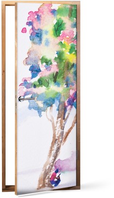 Houseart Πολυχρωμο δένδρο, Ζωγραφική, Αυτοκόλλητα πόρτας, 60 x 170 εκ.