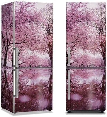 Τοπίο ροζ λουλουδιών στα δέντρα, Φύση, Αυτοκόλλητα ψυγείου, 50 x 85 εκ.