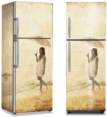 Κοπέλα στην ακτή, Vintage, Αυτοκόλλητα ψυγείου, 50 x 85 εκ. (10711)