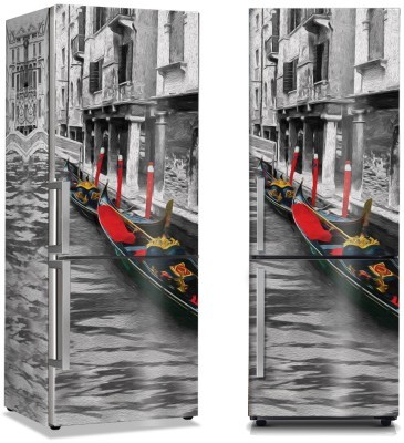 Γόνδολες στο γκρίζο κανάλι της Βενετίας, Vintage, Αυτοκόλλητα ψυγείου, 50 x 85 εκ.