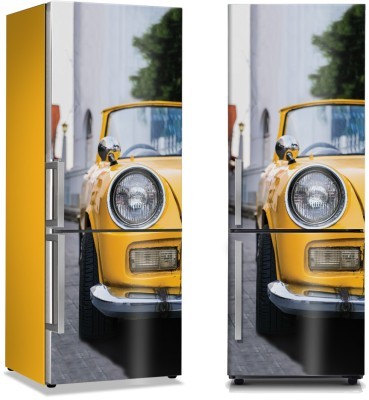 Κίτρινο ρετρό αμάξι, Vintage, Αυτοκόλλητα ψυγείου, 50 x 85 εκ. (44484)