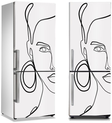 Μισό πρόσωπο κοπέλας με σκουλαρίκι, Line Art, Αυτοκόλλητα ψυγείου, 50 x 85 εκ. (44679)