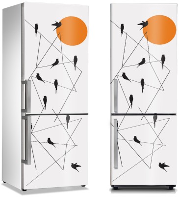 Χελιδόνια στα καλώδια, Line Art, Αυτοκόλλητα ψυγείου, 50 x 85 εκ. (44681)