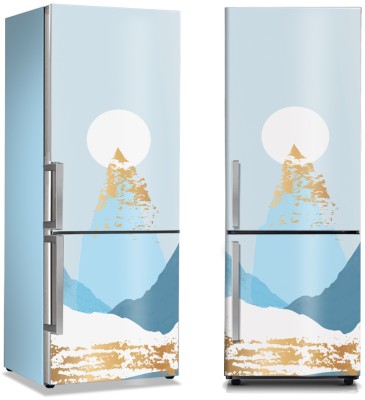 Αφηρημένο βουνό με μπλε & χρυσό, Line Art, Αυτοκόλλητα ψυγείου, 50 x 85 εκ. (44694)