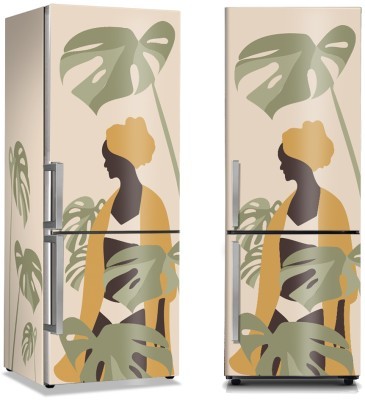 Αφρικανή κοπέλα στα τροπικά φύλλα, Line Art, Αυτοκόλλητα ψυγείου, 50 x 85 εκ. (44697)