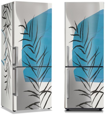 Φύλλο σε μπλε & γκρι φόντο, Line Art, Αυτοκόλλητα ψυγείου, 50 x 85 εκ. (44706)