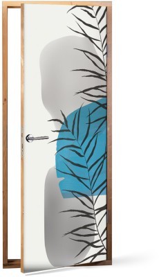 Φύλλο ελιάς σε μπλε και γκρι φόντο Line Art Αυτοκόλλητα πόρτας 60 x 170 εκ. (44712)