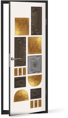 Χρυσή και καφέ σύνθεση σχημάτων, Line Art, Αυτοκόλλητα πόρτας, 60 x 170 εκ. (44714)