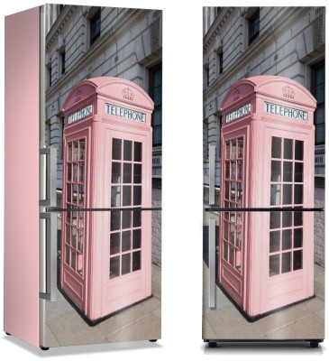Ροζ τηλεφωνικός θάλαμος στο γκρίζο Λονδίνο, Πόλεις – Ταξίδια, Αυτοκόλλητα ψυγείου, 50 x 85 εκ. (44405)