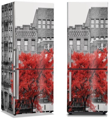 Κόκκινο δέντρο σε χωριό της Νέας Υόρκης, Πόλεις – Ταξίδια, Αυτοκόλλητα ψυγείου, 50 x 85 εκ. (44417)
