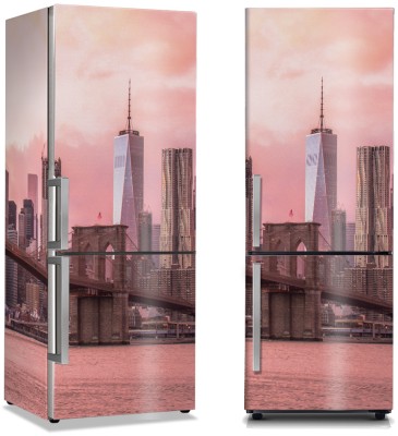 Γέφυρα του Μπρούκλιν σε ροζ ουρανό, Πόλεις – Ταξίδια, Αυτοκόλλητα ψυγείου, 50 x 85 εκ. (44418)