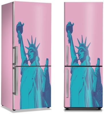 Ροζ φόντο με άγαλμα της ελευθερίας, Πόλεις – Ταξίδια, Αυτοκόλλητα ψυγείου, 50 x 85 εκ. (44421)